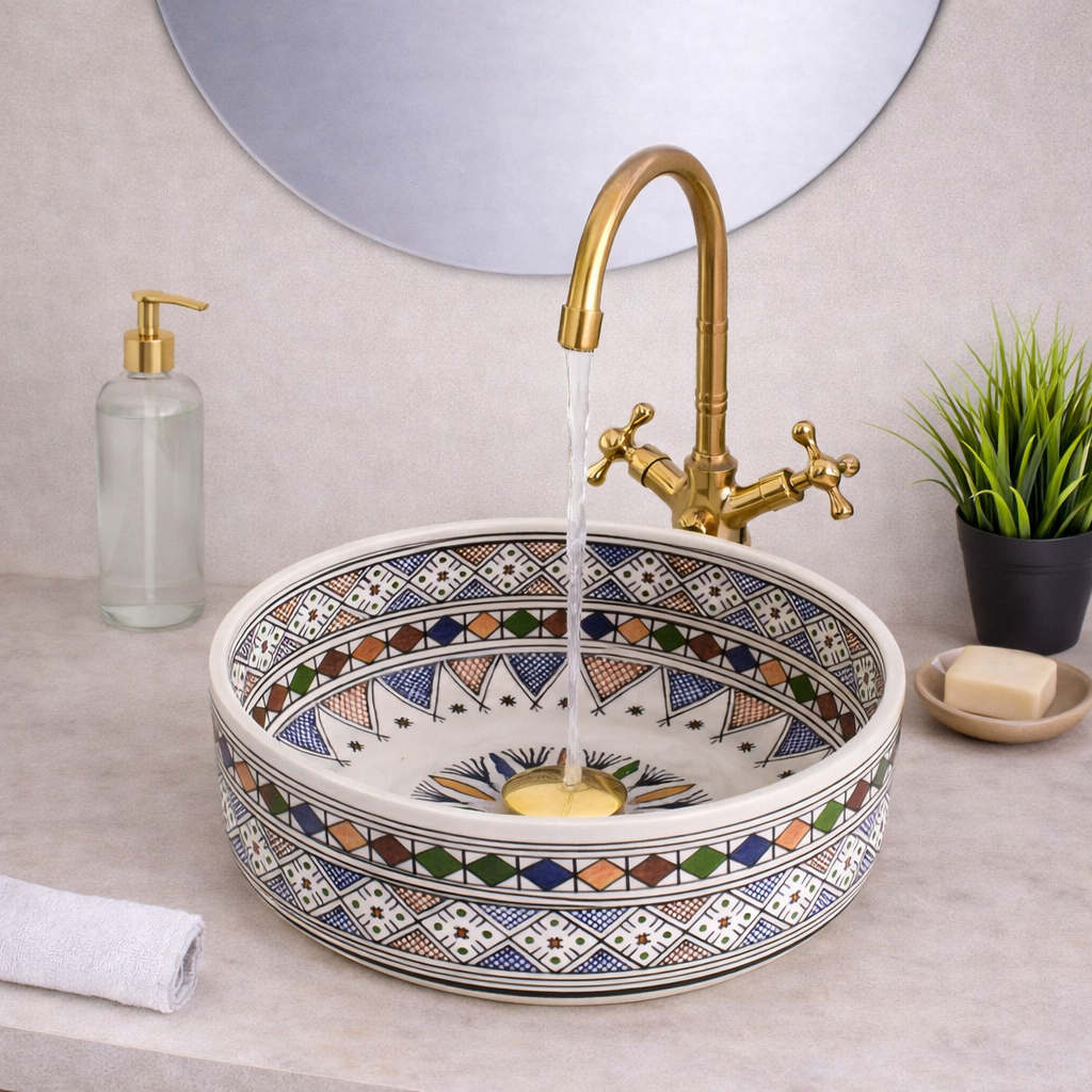 Moroccan handmade ceramic sink for bathroom decor