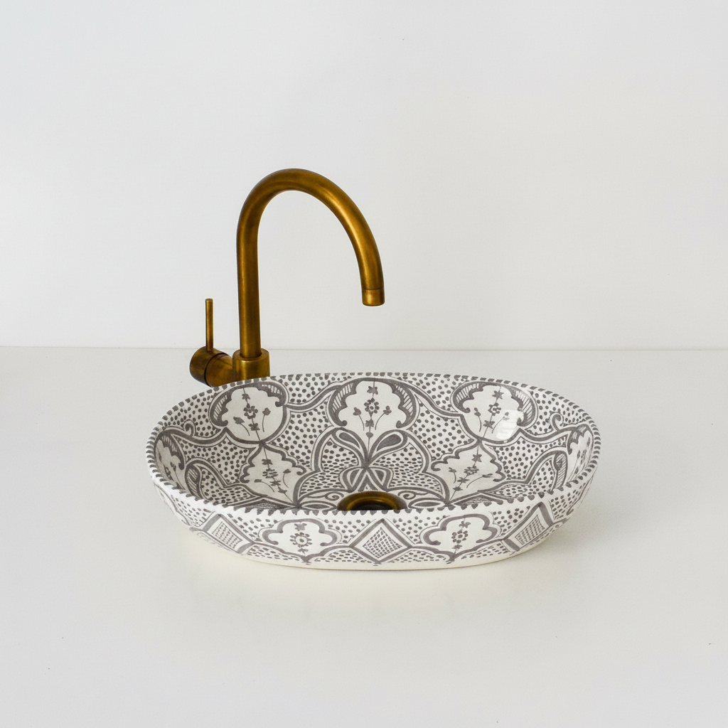 Oval Ceramic Sink, handmade moroccan sink for bathroom decor (Copy)
