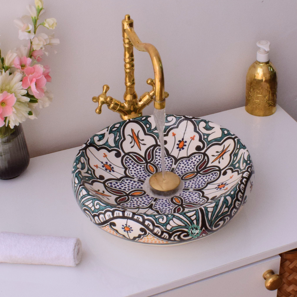 Round & curved ceramic washbasin handmade with love in Morocco