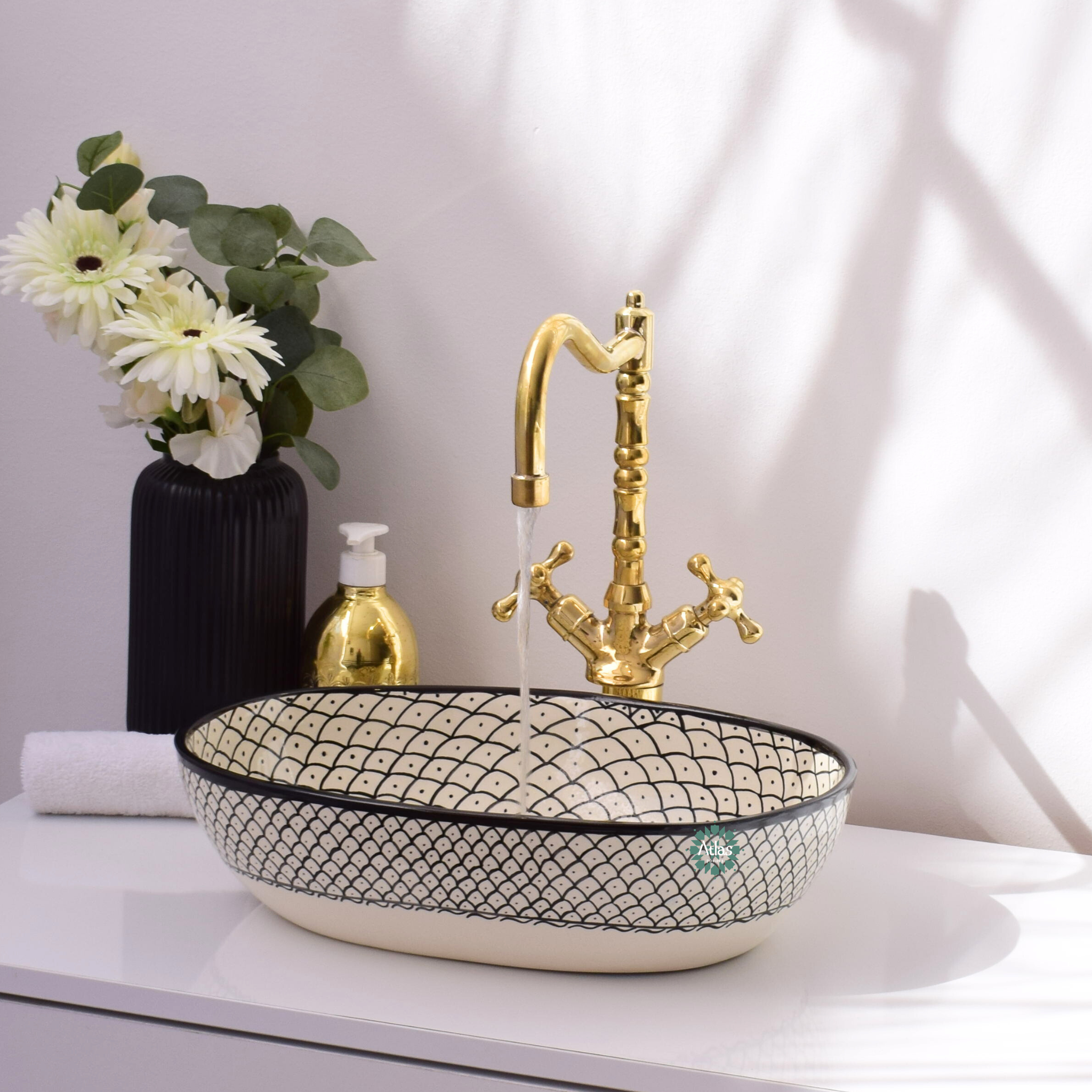 Oval Ceramic Sink, handmade moroccan sink for bathroom decor
