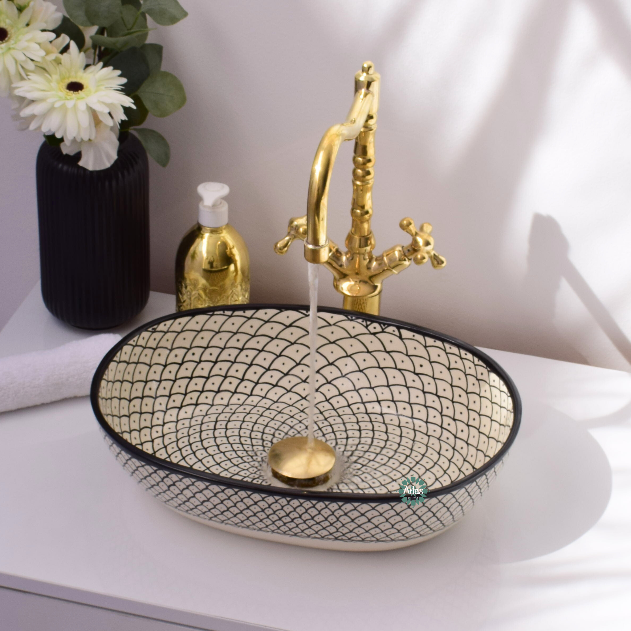 Oval Ceramic Sink, handmade moroccan sink for bathroom decor