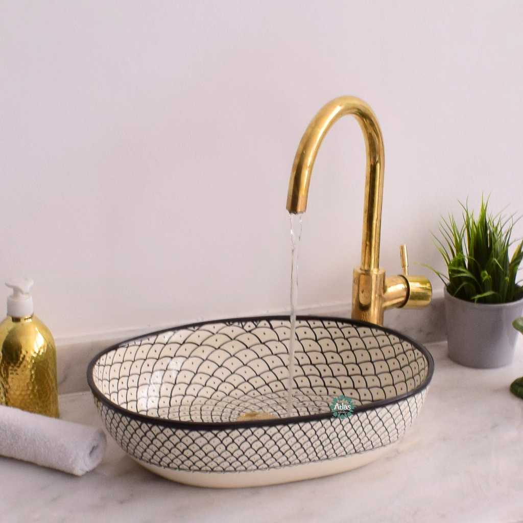 Oval Ceramic Sink, handmade moroccan sink for bathroom decor