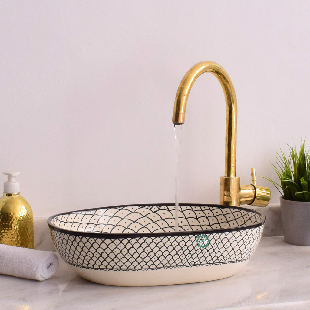 Oval Ceramic Sink, handmade moroccan sink for bathroom decor