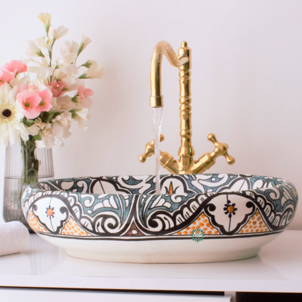 Oval & curved ceramic washbasin handmade with love in Morocco