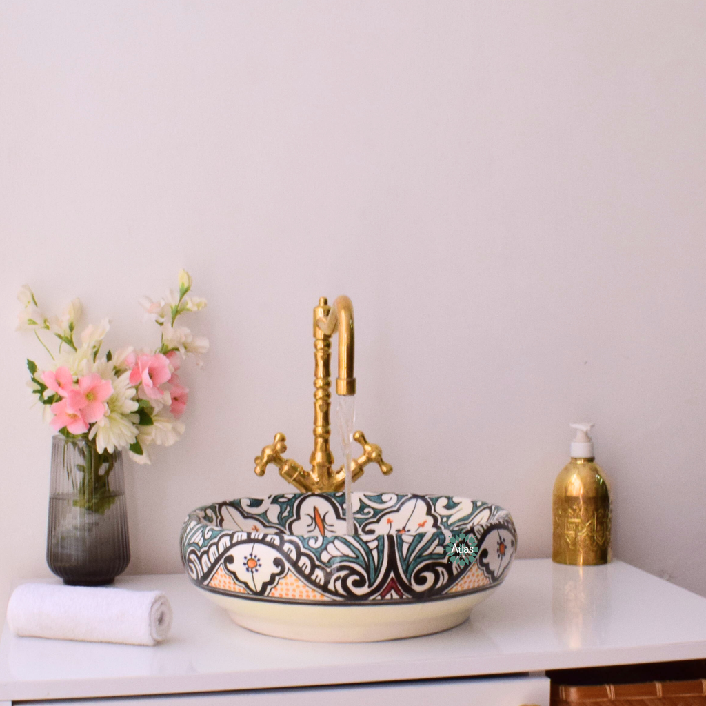 Round & curved ceramic washbasin handmade with love in Morocco