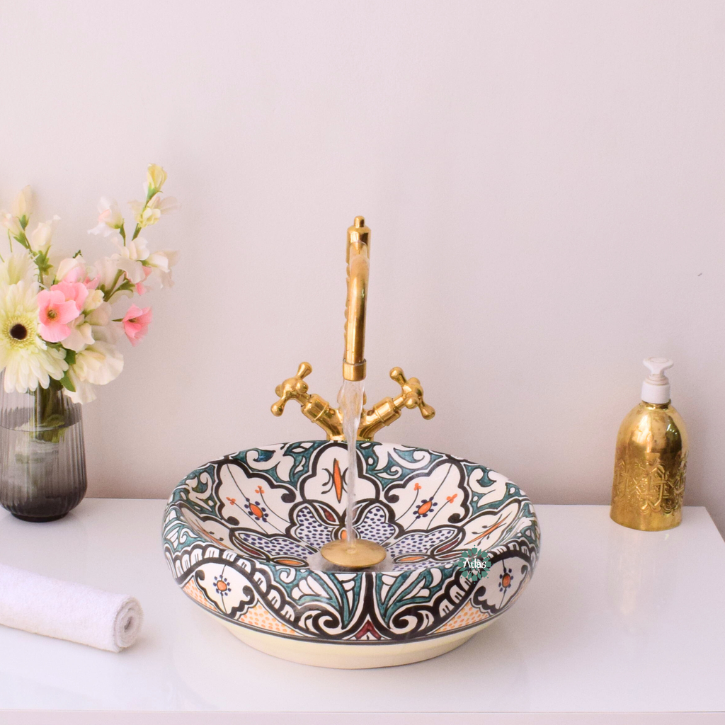 Round & curved ceramic washbasin handmade with love in Morocco