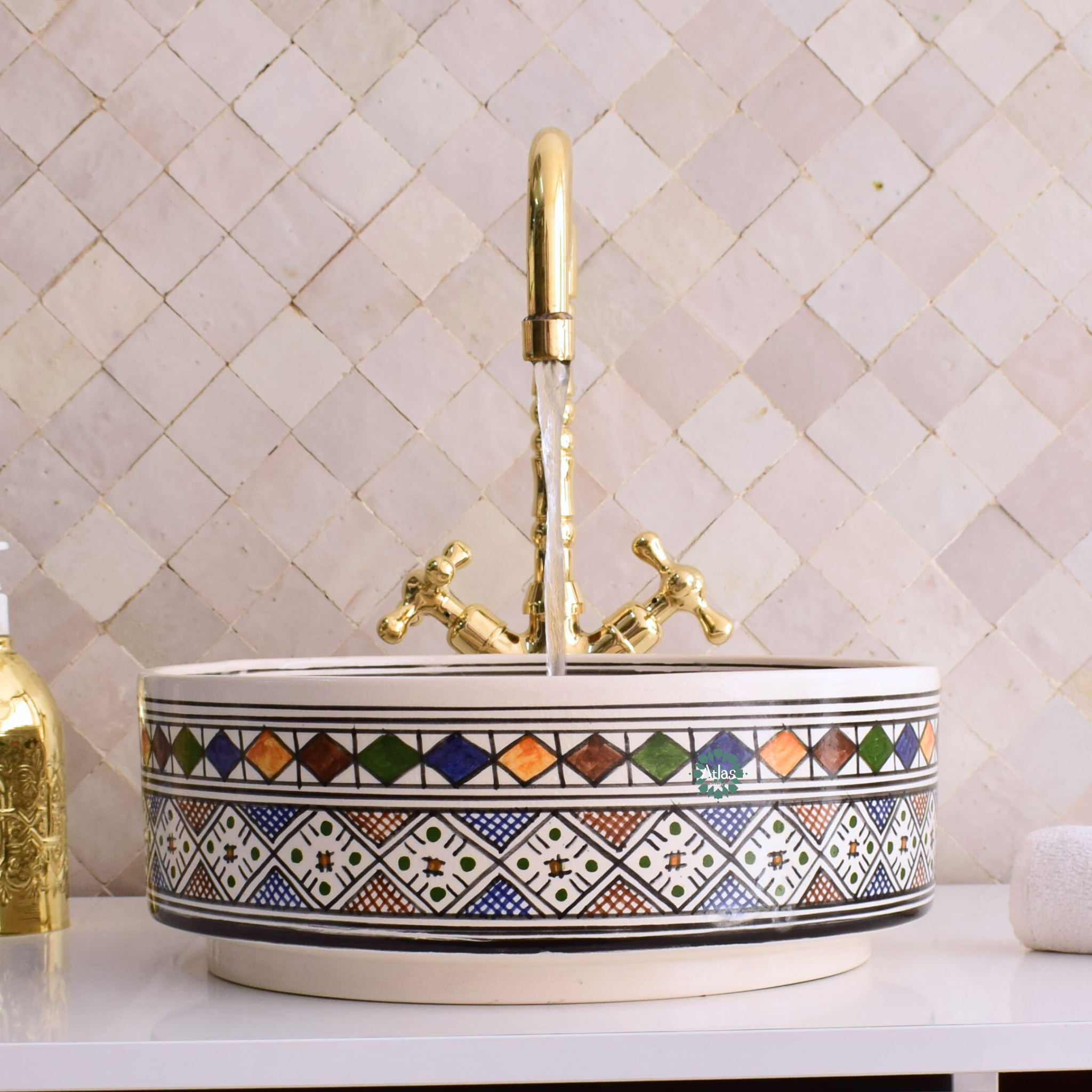 Moroccan handmade ceramic sink for bathroom decor