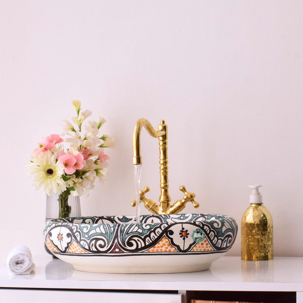 Oval & curved ceramic washbasin handmade with love in Morocco