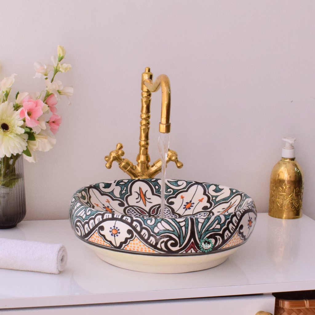 Round & curved ceramic washbasin handmade with love in Morocco