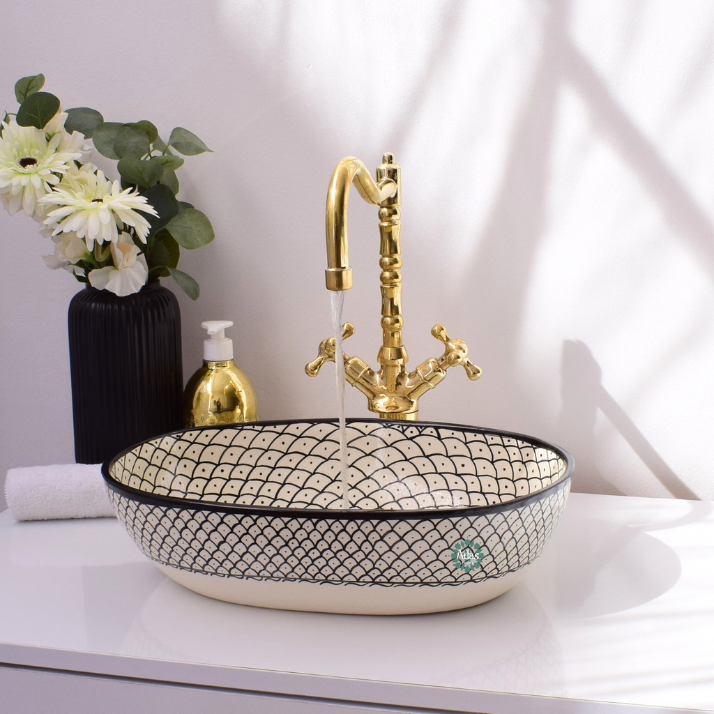 Oval Ceramic Sink, handmade moroccan sink for bathroom decor