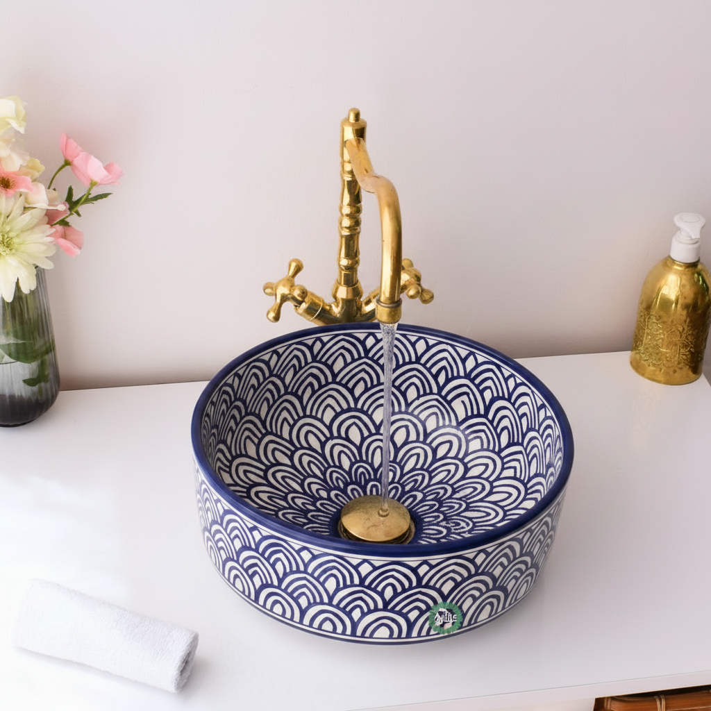 Moroccan handmade ceramic sink for bathroom decor