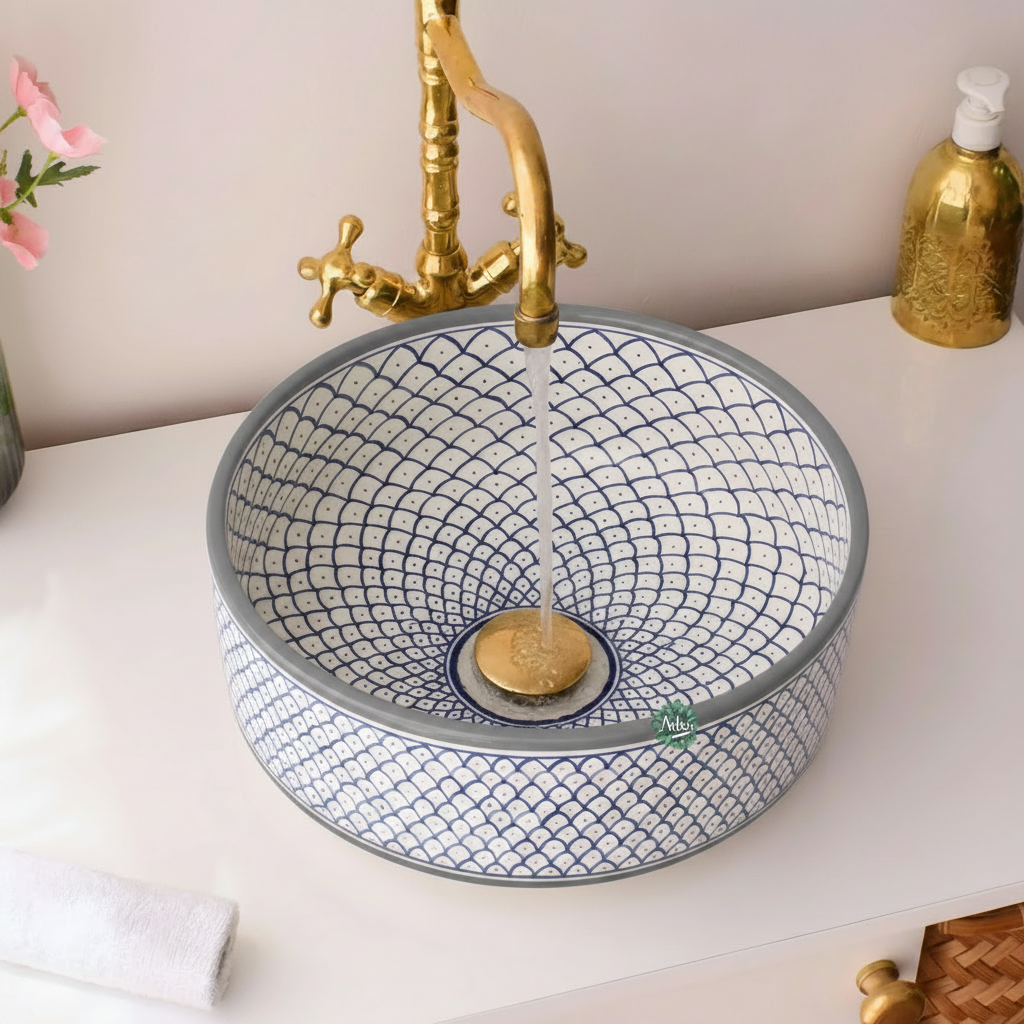 Moroccan handmade ceramic sink for bathroom decor