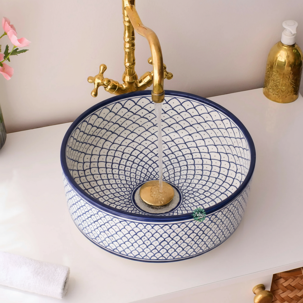 Moroccan handmade ceramic sink for bathroom decor