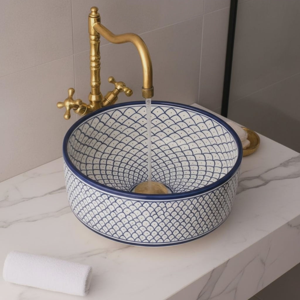 Moroccan handmade ceramic sink for bathroom decor